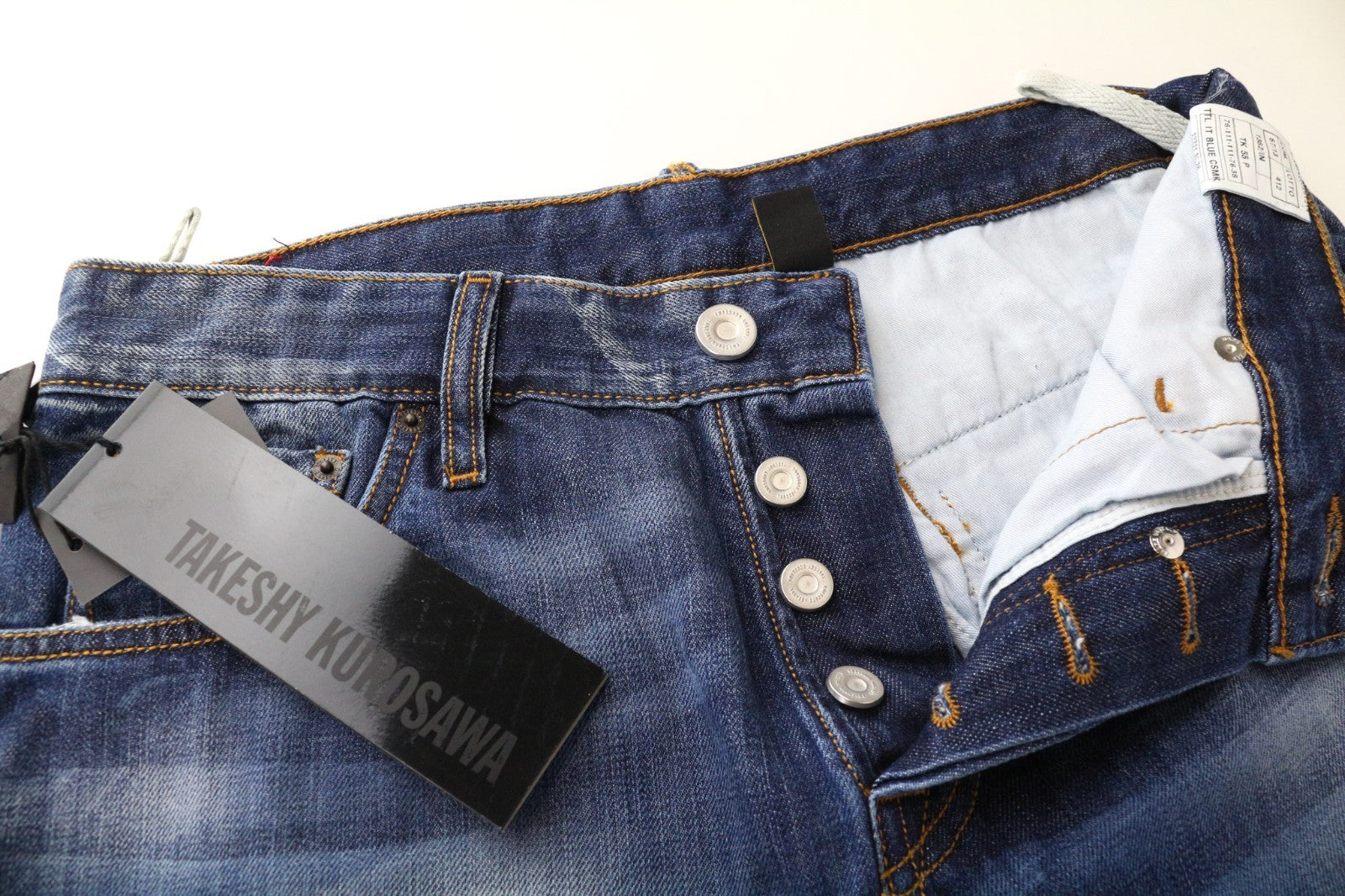 TAKESHY KUROSAWA TK55P vyriški džinsai W30 mėlyni, siaurėjantys, apdriskę, sagomis 