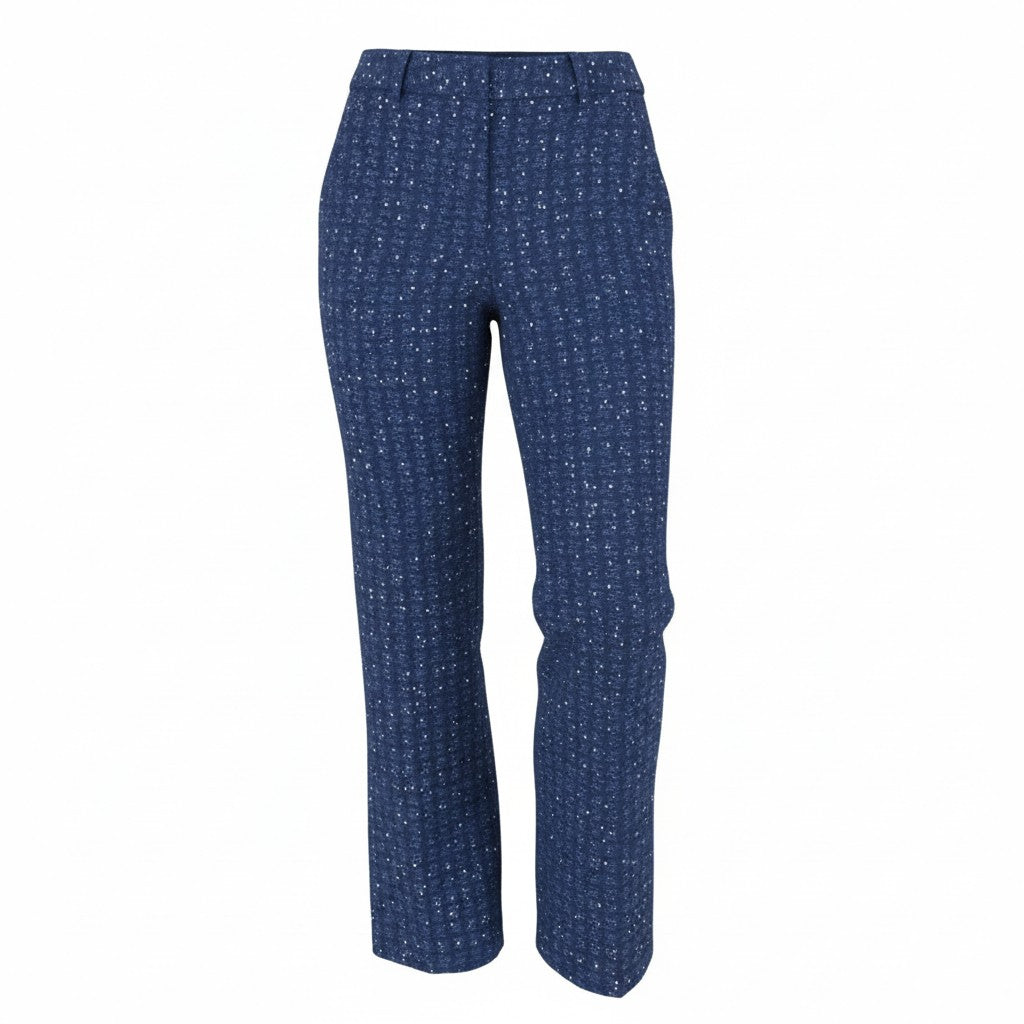 SANDRO Palmira Women Trousers 36 S Blue Tweed Metallic Shiny Straight Fit RRP225