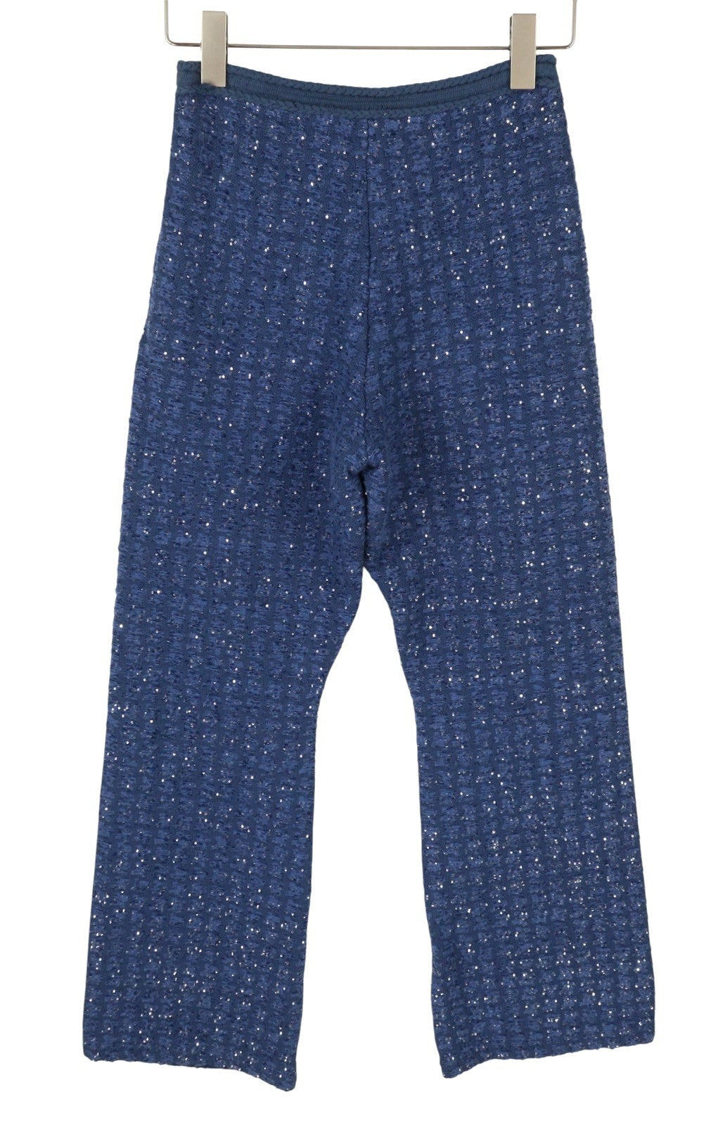 SANDRO Palmira Women Trousers 36 S Blue Tweed Metallic Shiny Straight Fit RRP225