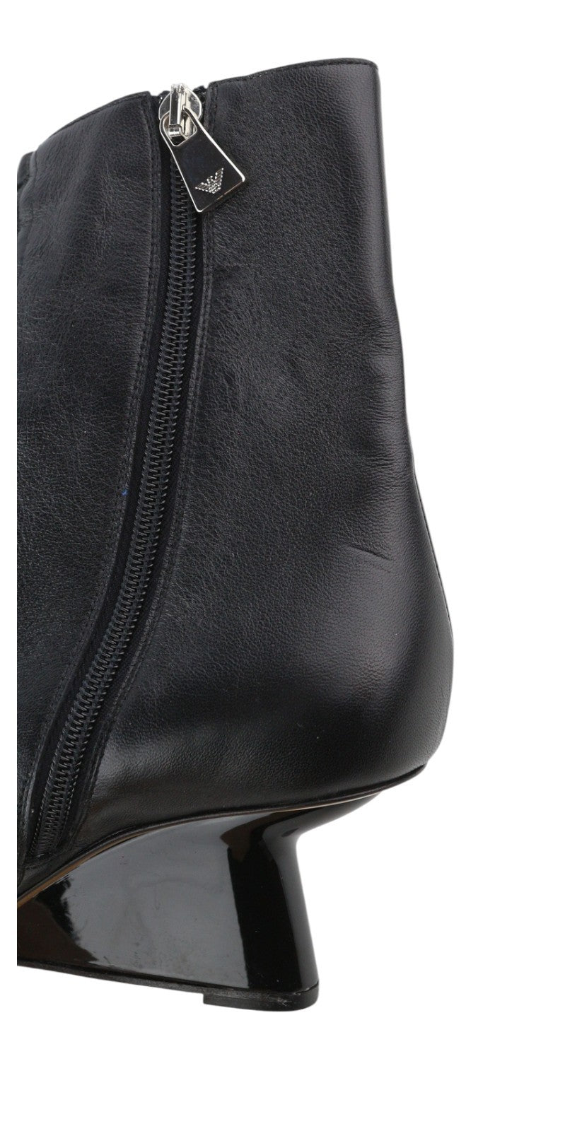 EMPORIO ARMANI Women Heels EU37 Black Leather Pointed Lace Zip