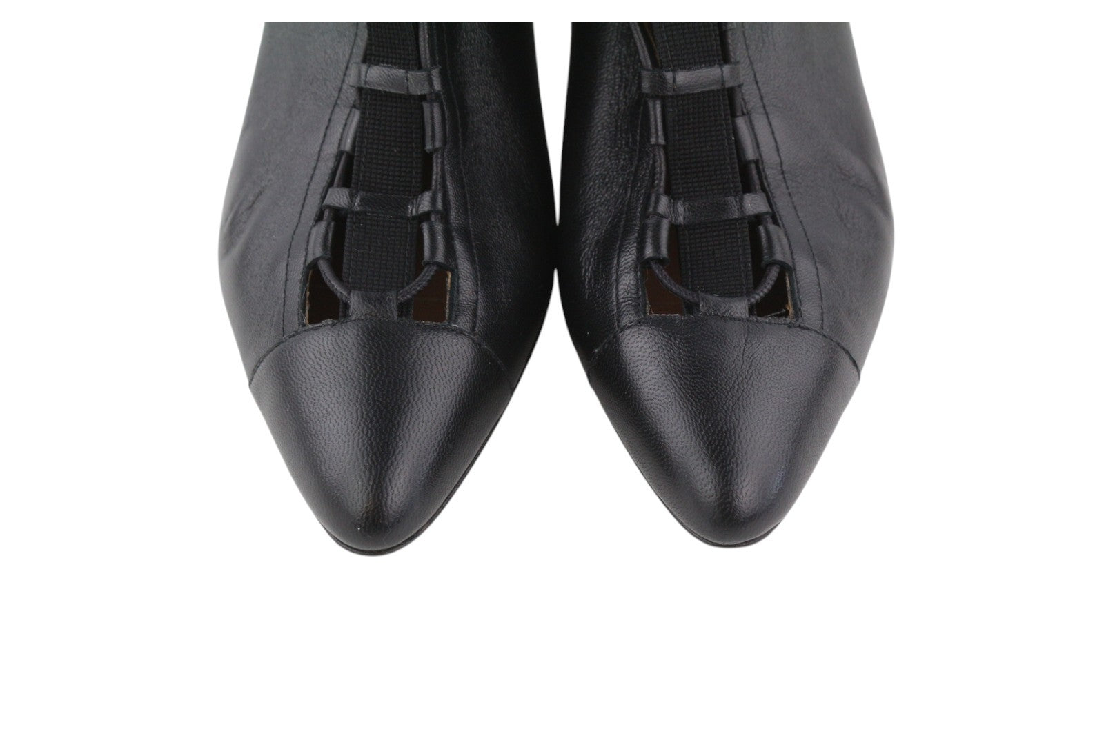 EMPORIO ARMANI Women Heels EU37 Black Leather Pointed Lace Zip