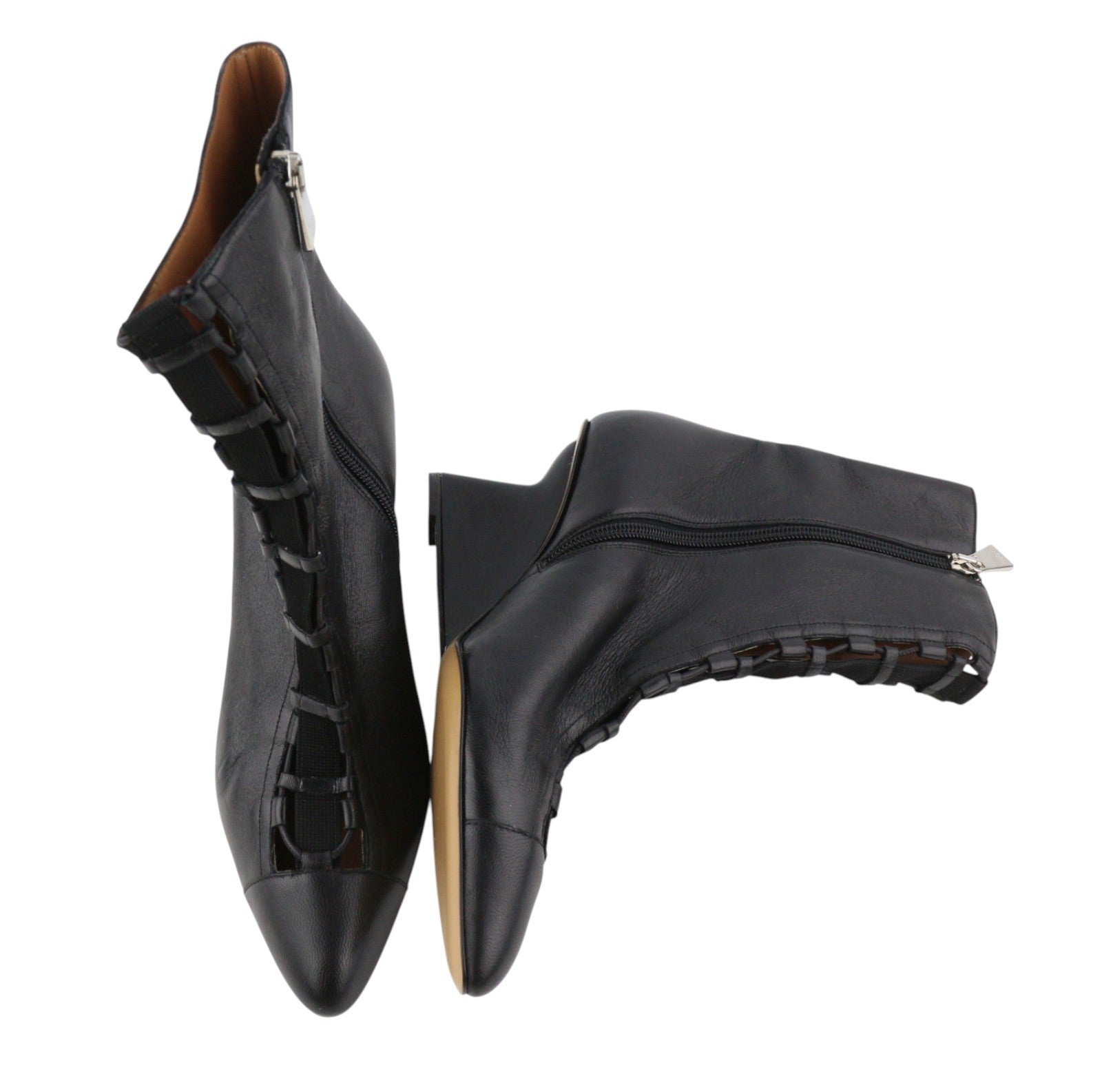 EMPORIO ARMANI Women Heels EU37 Black Leather Pointed Lace Zip