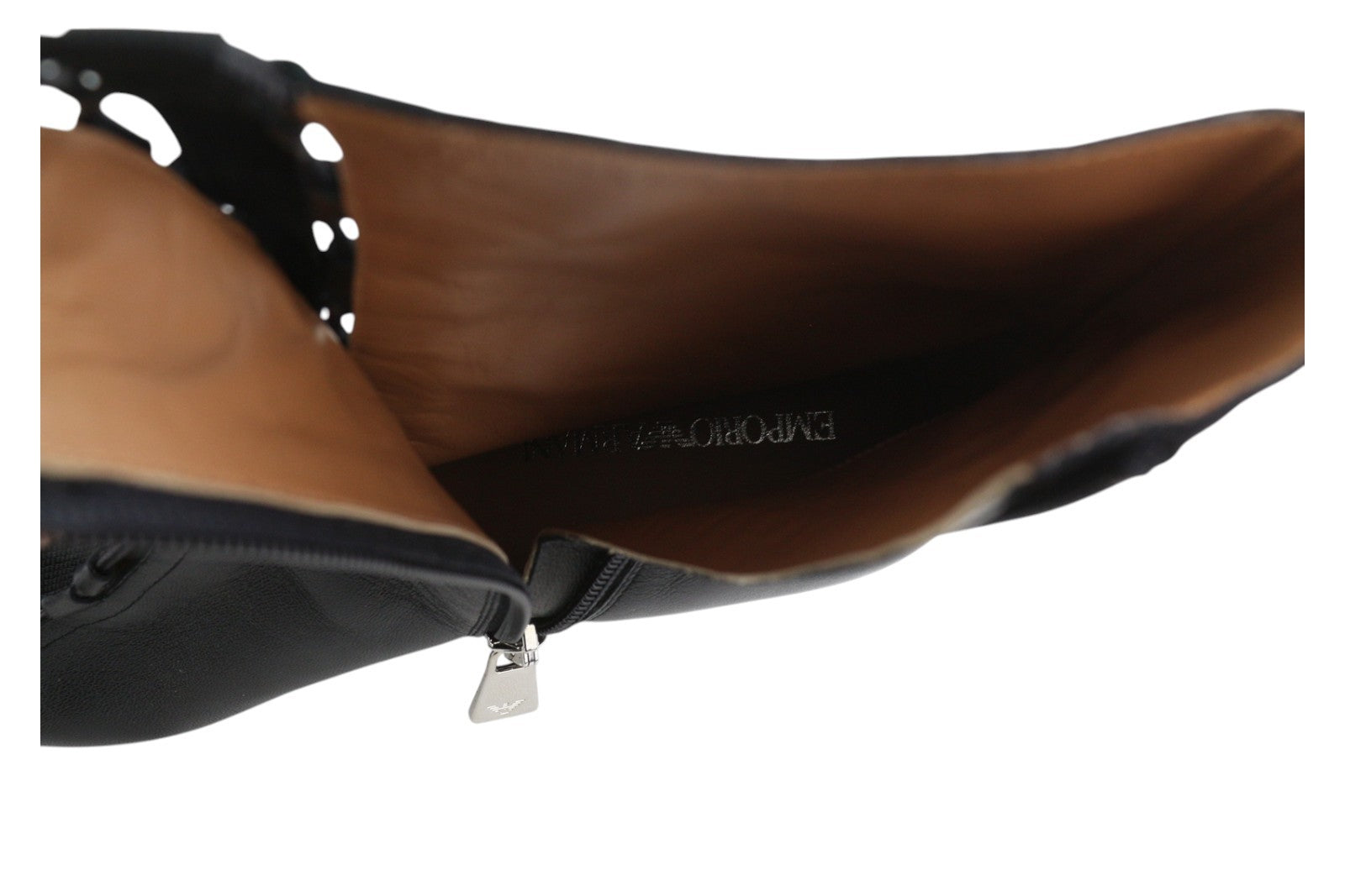 EMPORIO ARMANI Women Heels EU37 Black Leather Pointed Lace Zip