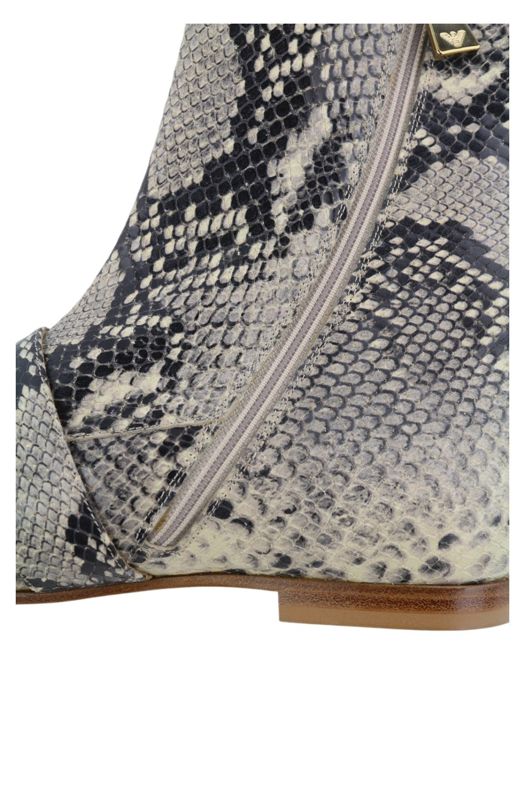 EMPORIO ARMANI Women Boots EU37 Leather Snake Print Ankle Almond Toe