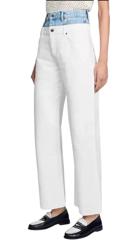 SANDRO Galina Women Jeans 36 S White Double High Rise Straight Fit RRP340