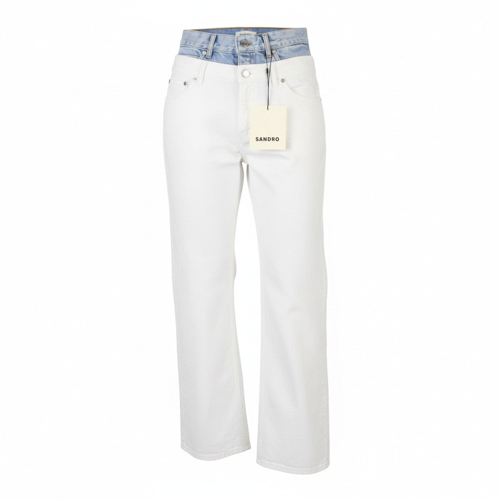 SANDRO Galina Women Jeans 36 S White Double High Rise Straight Fit RRP340