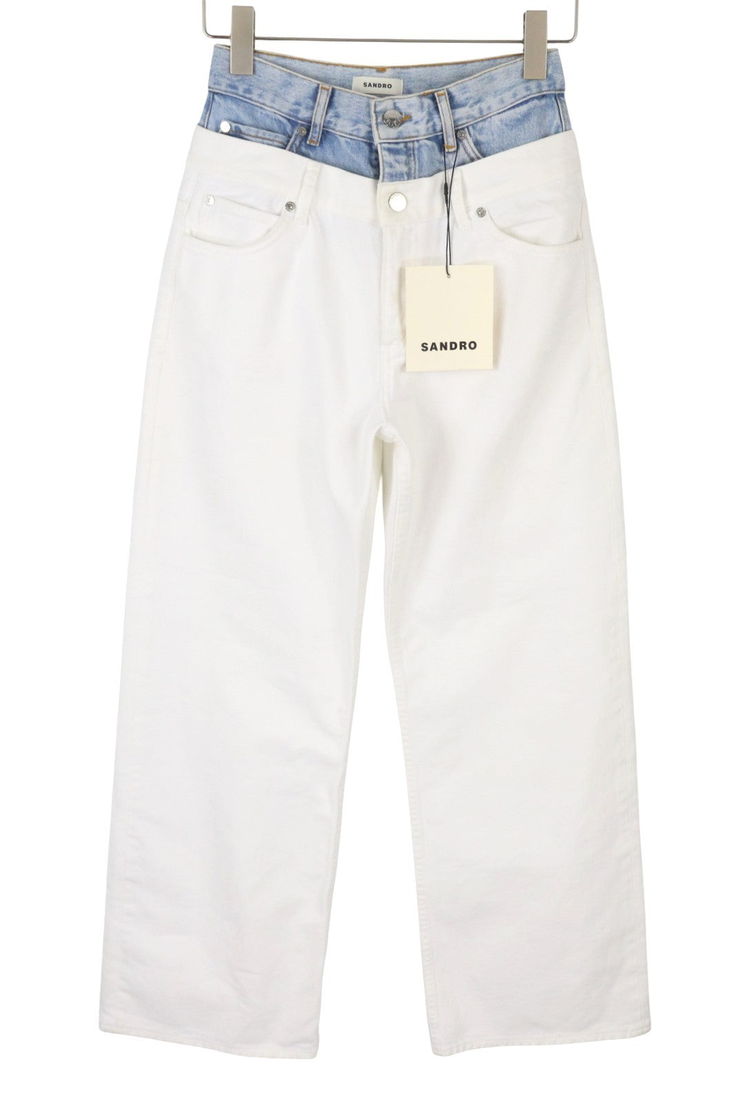 SANDRO Galina Women Jeans 36 S White Double High Rise Straight Fit RRP340