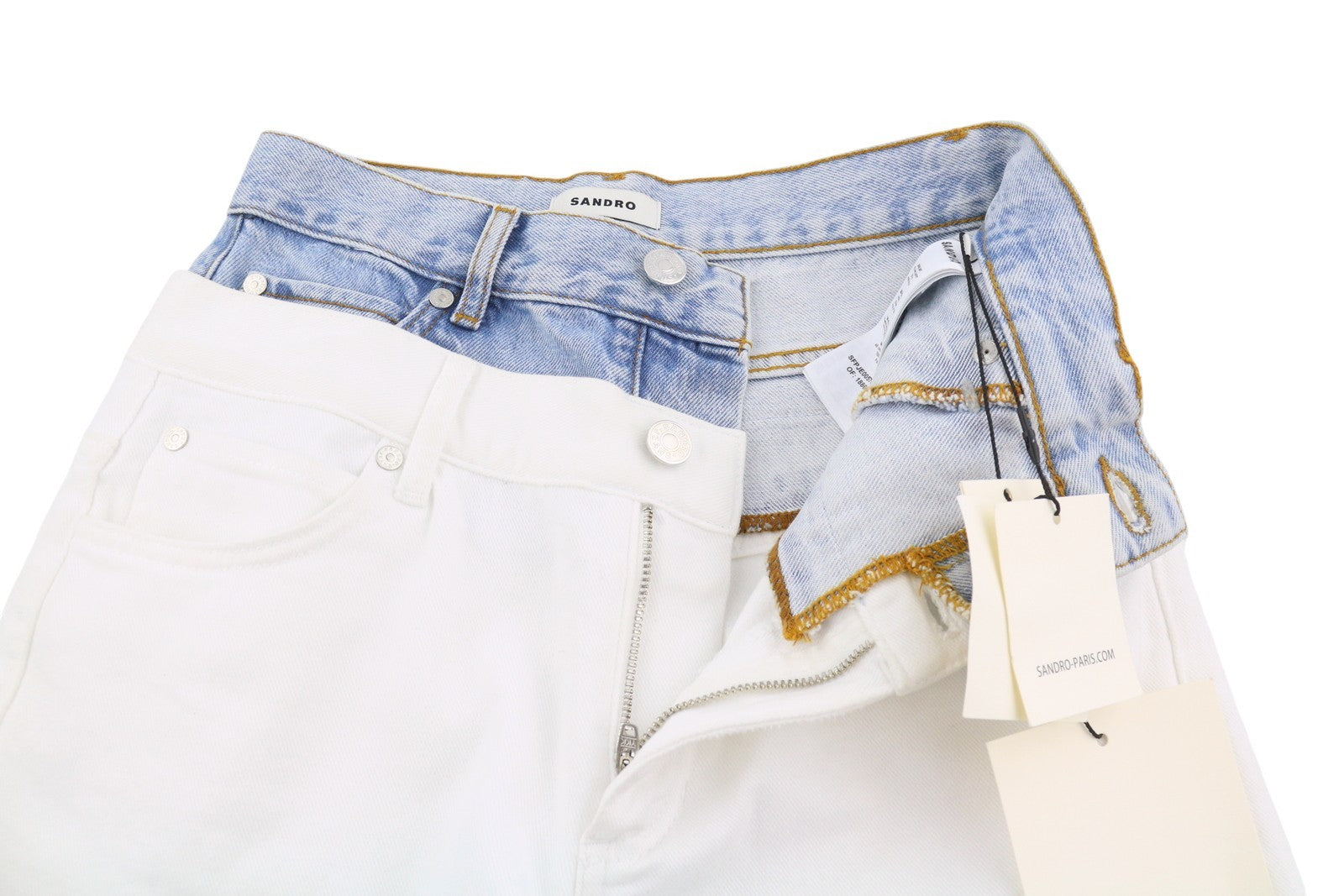 SANDRO Galina Women Jeans 36 S White Double High Rise Straight Fit RRP340