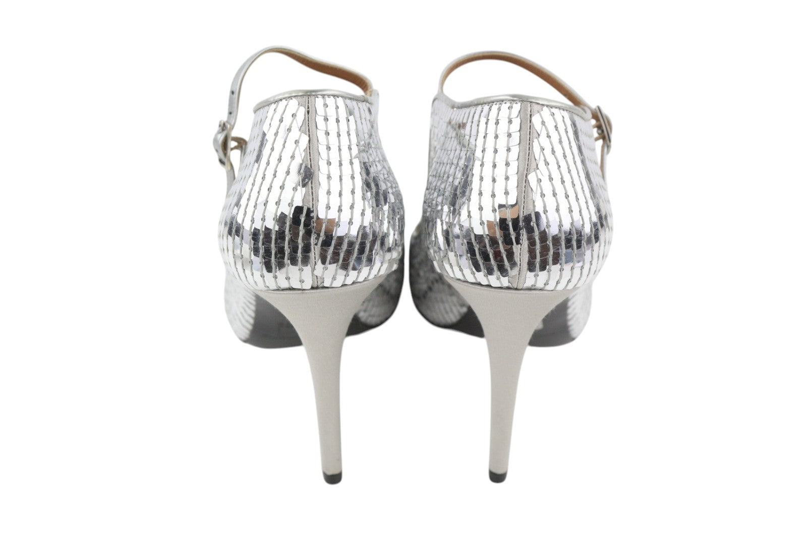 EMPORIO ARMANI X3E349 Women Heels EU37 Silver Sequin Round Pumps