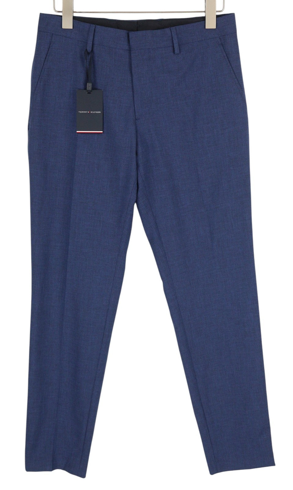 TOMMY HILFIGER Micro Structure Men Trousers W31 Blue Wool Blend THFlex Slim