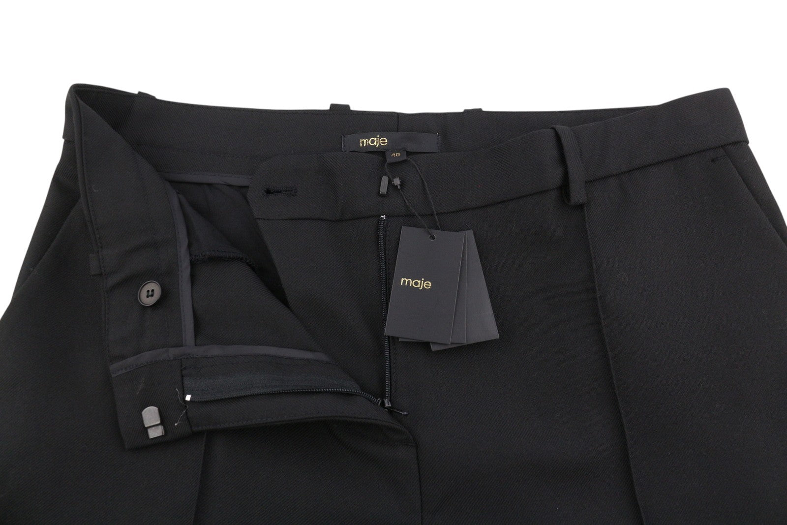 MAJE Pilar Women Trousers 40 L Black Tailored Zip Fly Classic RRP295