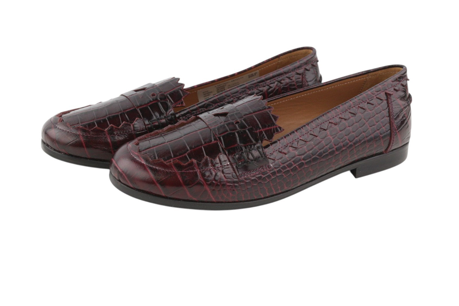 EMPORIO ARMANI Women Flats EU37 Burgundy Textured Leather Slip Loafers