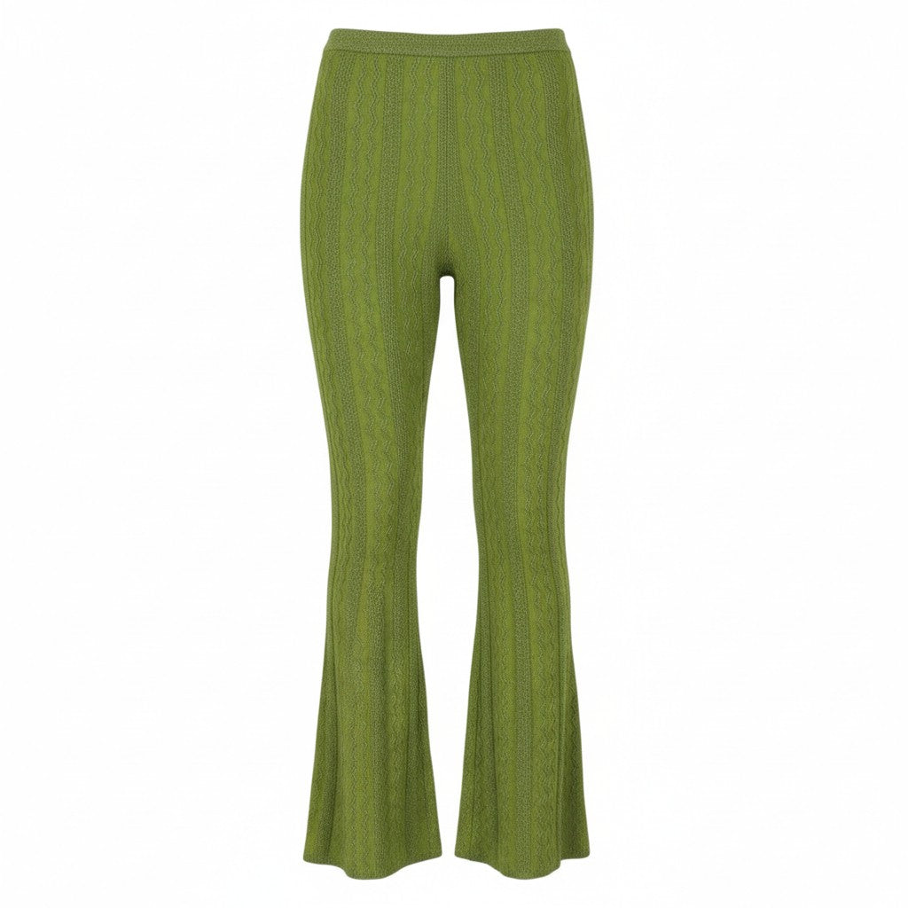 SANDRO Chalamet Women Trousers 36 S Green Shiny Flared Cable Knit RRP295