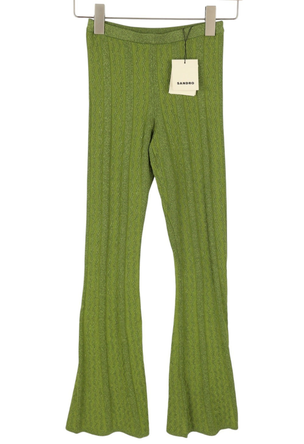 SANDRO Chalamet Women Trousers 36 S Green Shiny Flared Cable Knit RRP295