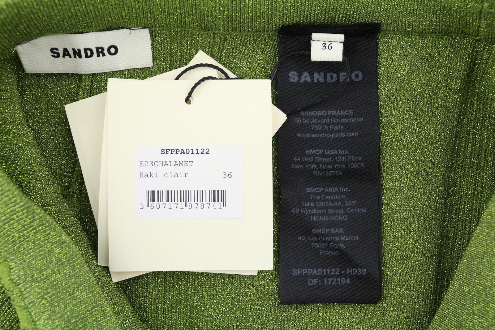 SANDRO Chalamet Women Trousers 36 S Green Shiny Flared Cable Knit RRP295