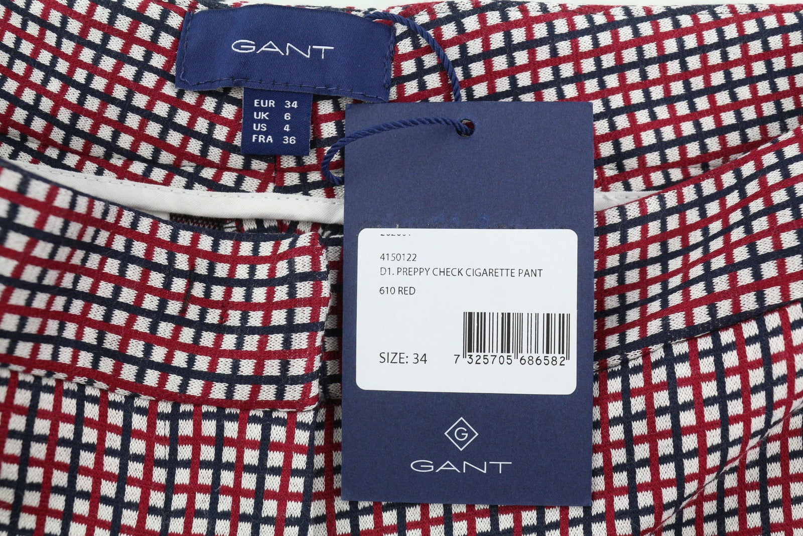 GANT Preppy Check Cigarette Women Trousers EU34 Slim Cropped Ankle