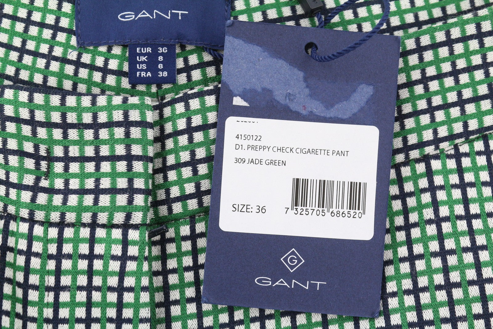 GANT Preppy Check Cigarette Women Trousers EU36 Green Cropped Slim