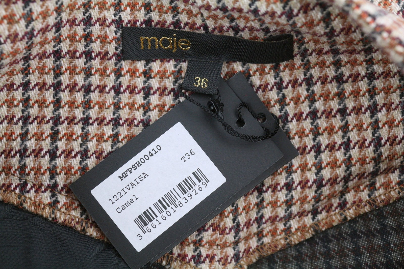 MAJE Vaisa Women Shorts 36 S Wool Blend Pleated Flared Houndstooth Skort RRP325