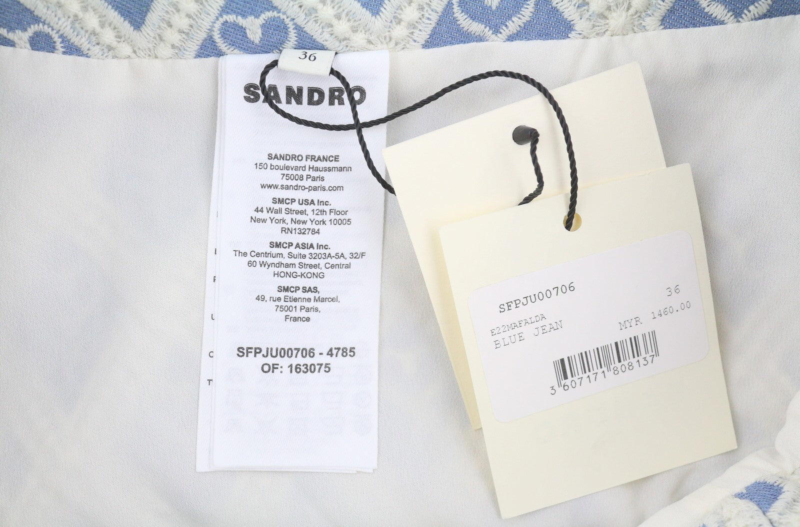 SANDRO Mafalda Women Set 36 S Blue Embroidered Guipure Cropped 2 Piece