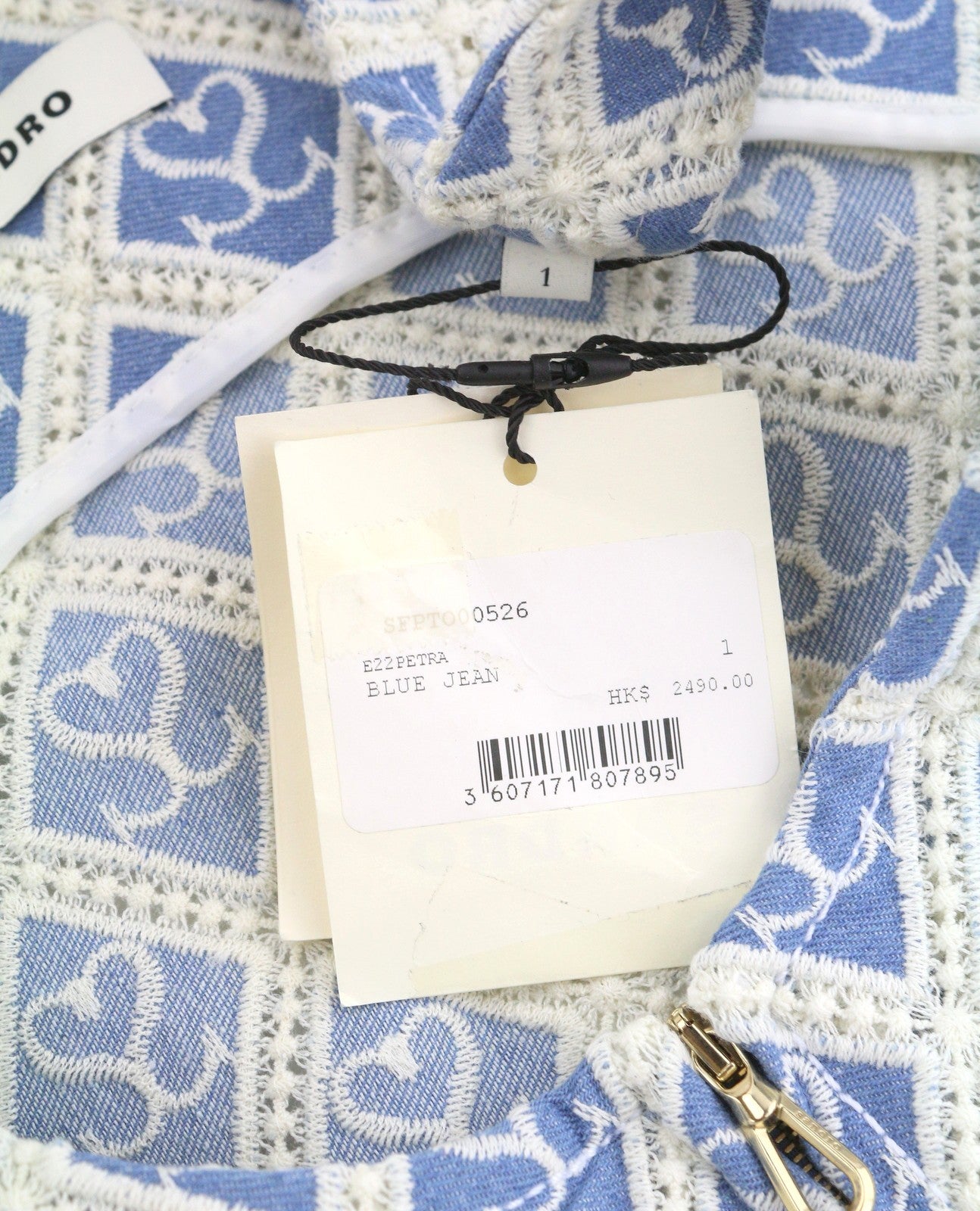 SANDRO Mafalda Women Set 36 S Blue Embroidered Guipure Cropped 2 Piece