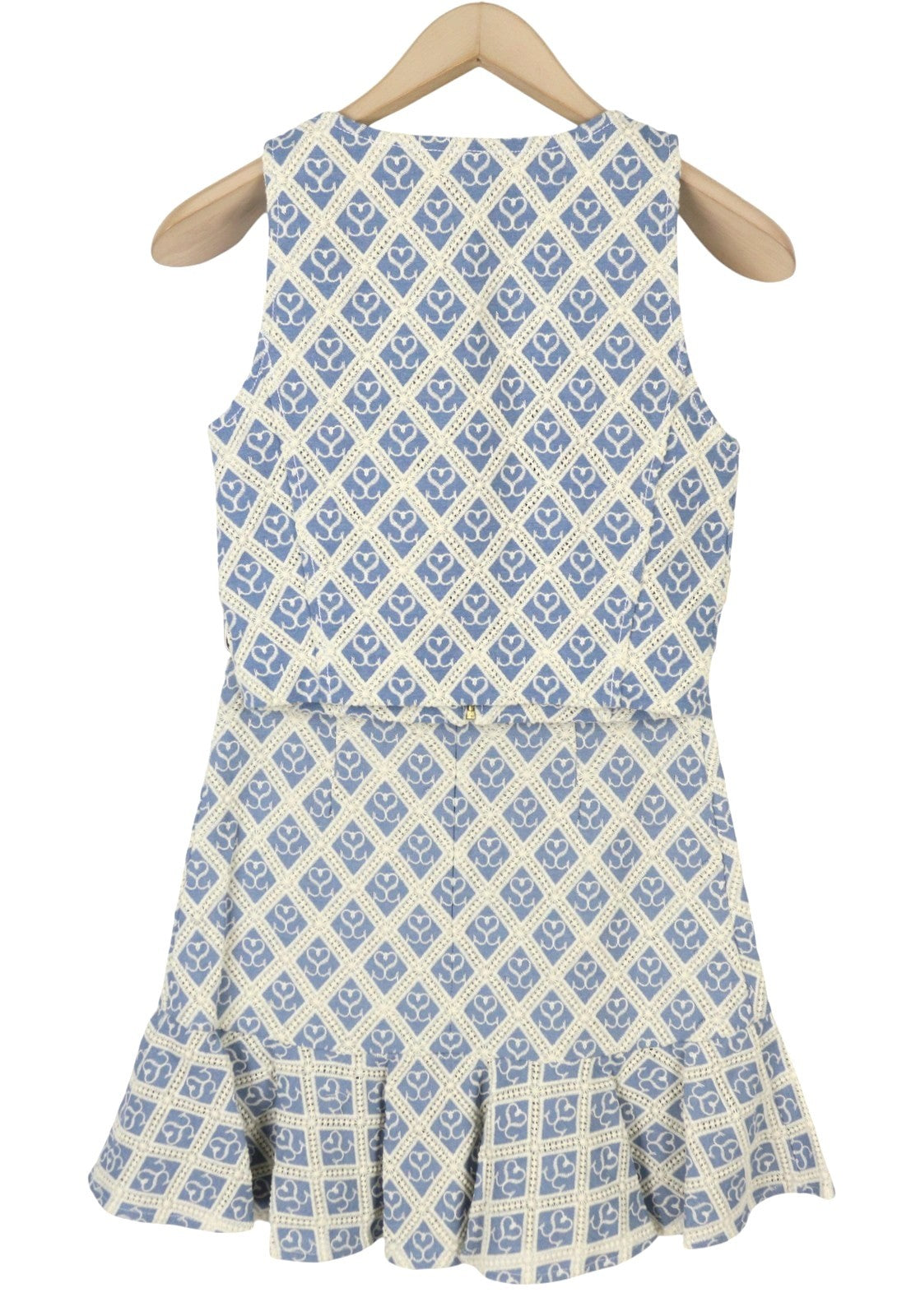 SANDRO Mafalda Women Set 36 S Blue Embroidered Guipure Cropped 2 Piece