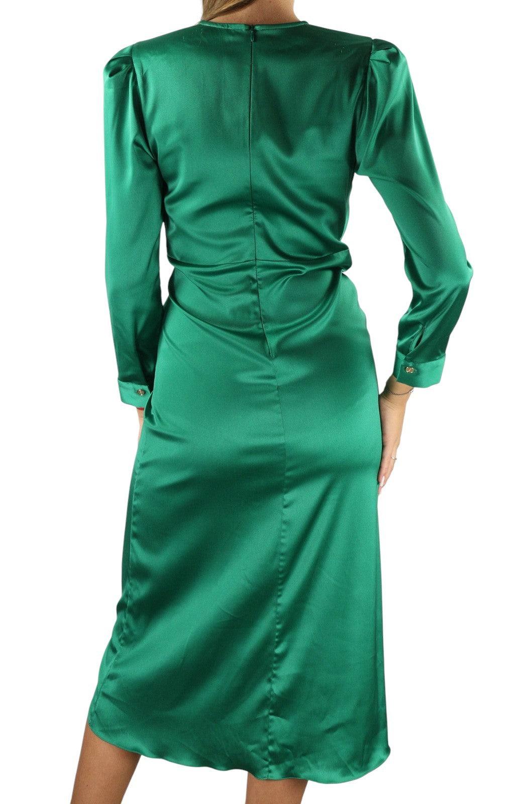 SANDRO Women Dress 36 S Green Ruffled Satin Effect Wrap Long Sleeve RRP415