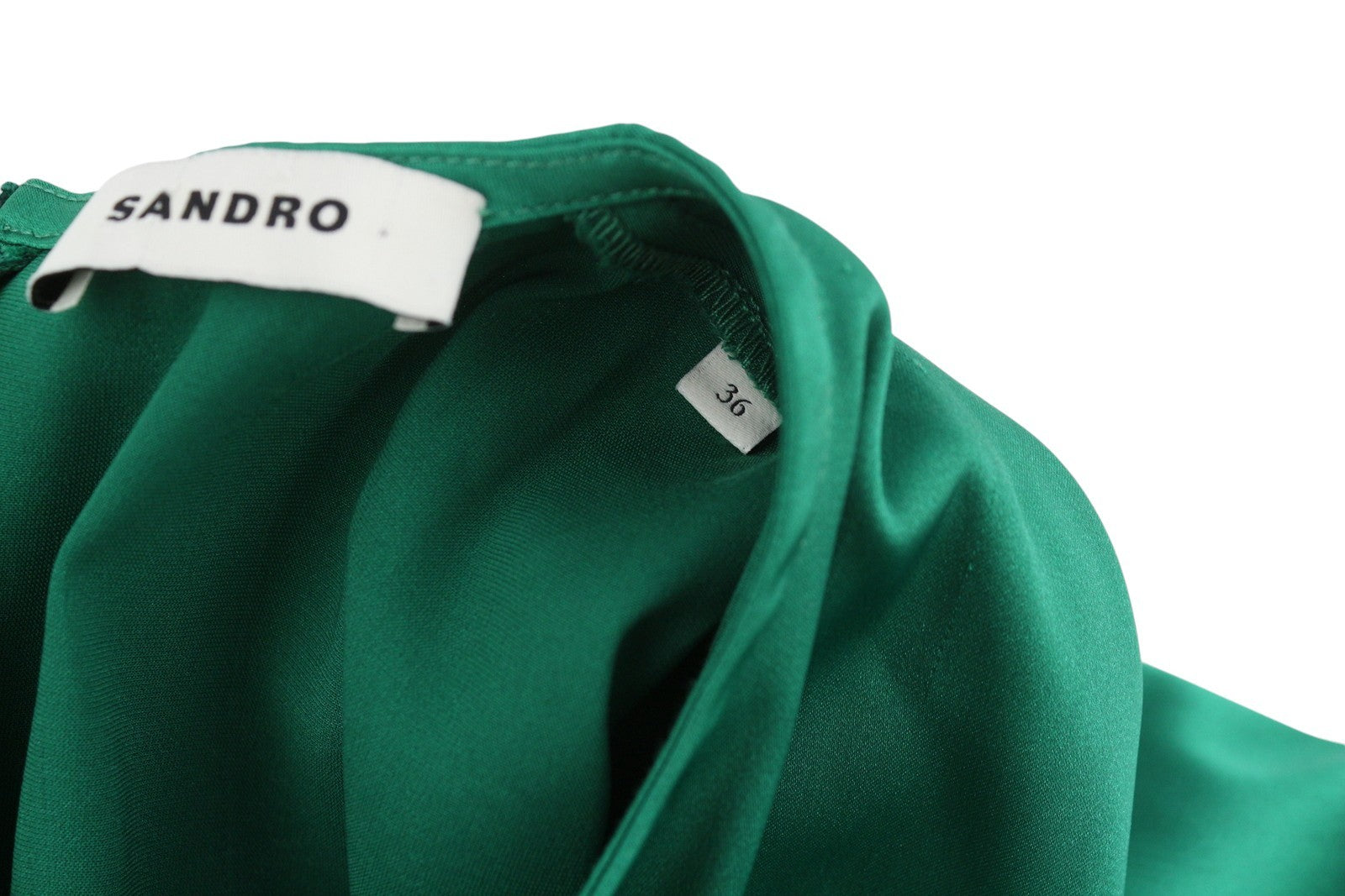 SANDRO Women Dress 36 S Green Ruffled Satin Effect Wrap Long Sleeve RRP415