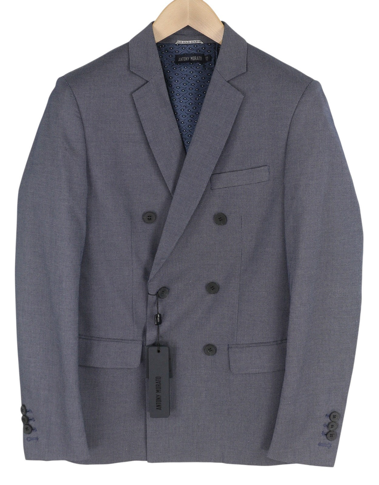 ANTONY MORATO Men Blazer XS Blue Double Breasted Notch Slim Pattern