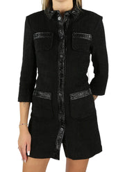 MAJE Rinili Women Dress 34 XS Black Contrast Trim Shiny 3/4 Sleeve RRP567