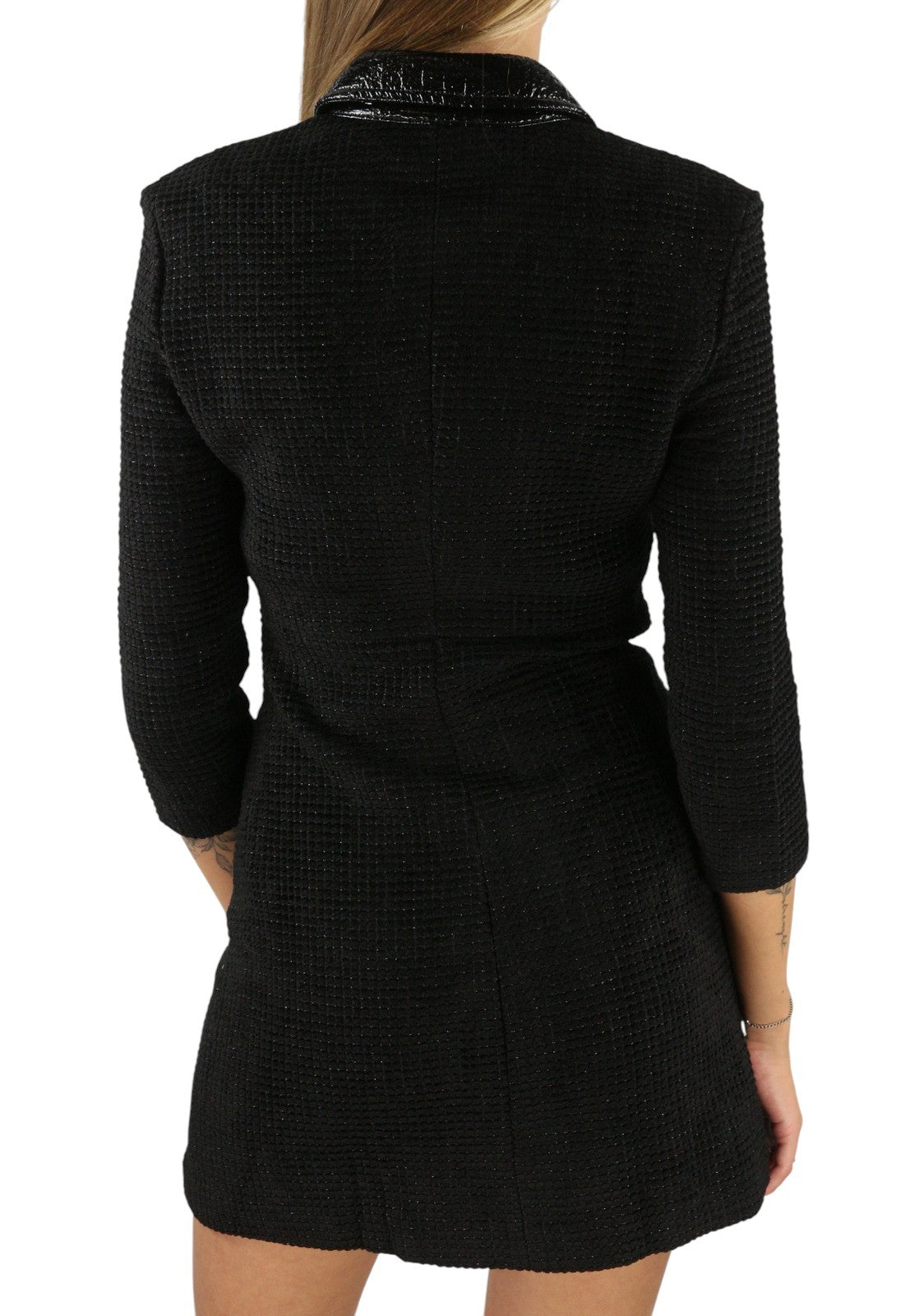 MAJE Rinili Women Dress 34 XS Black Contrast Trim Shiny 3/4 Sleeve RRP567