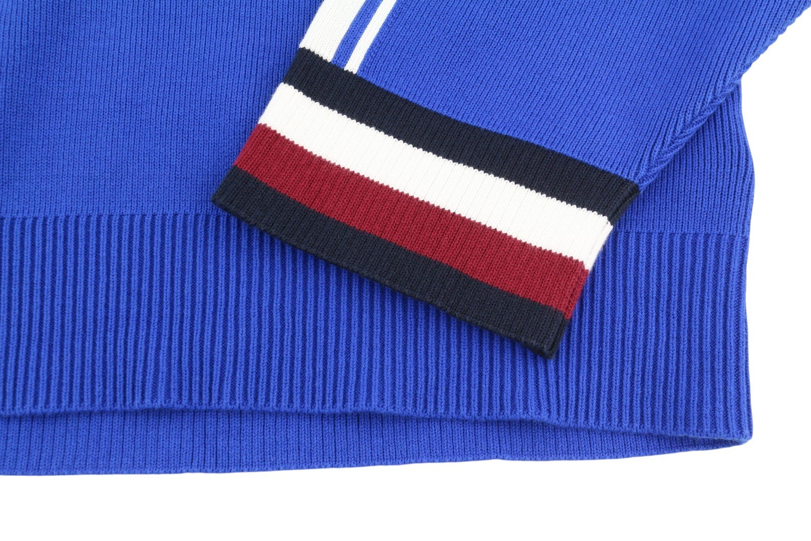TOMMY HILFIGER V-Neck Cricket Men Jumper M Blue Knit Logo Pullover