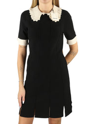 SANDRO Caline Women Dress 40 L Black Contrast Trim Flare Short Sleeve Min RRP690