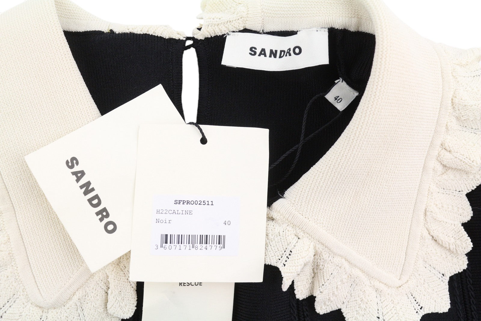 SANDRO Caline Women Dress 40 L Black Contrast Trim Flare Short Sleeve Min RRP690