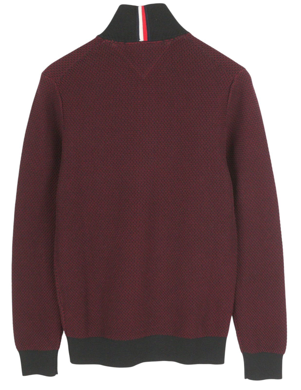 TOMMY HILFIGER 2-Tone Zip Mock Men Jumper S Burgundy Knit RRP169
