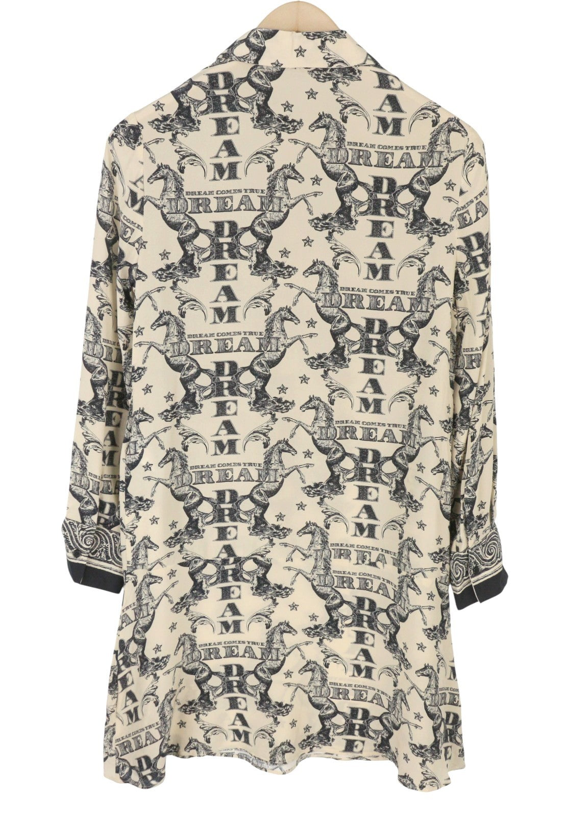 CLAUDIE PIERLOT Rocade Women Dress 36 S Beige Silk Flowing Patterned Long Sleeve