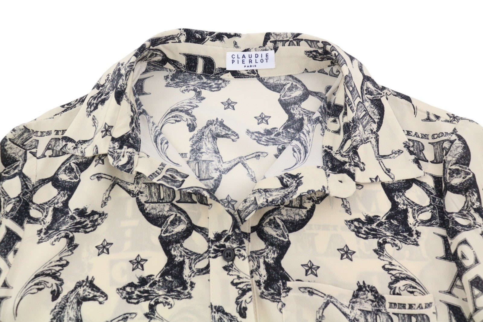 CLAUDIE PIERLOT Rocade Women Dress 36 S Beige Silk Flowing Patterned Long Sleeve