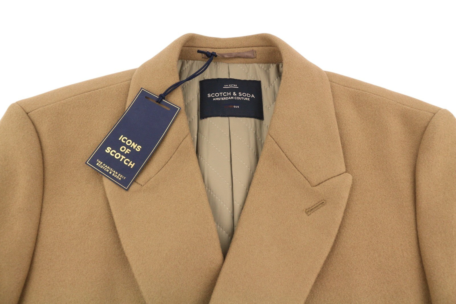 SCOTCH & SODA Men Coat M Brown Double Breasted Peak Lapel Mid-Length