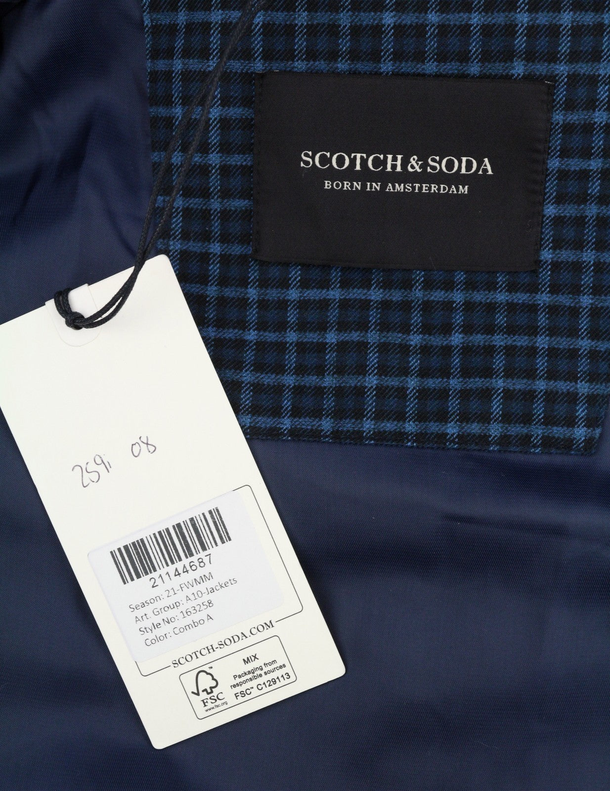 SCOTCH & SODA Men Jacket M Blue Check Padded Hooded Full Zip