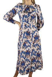 SANDRO Carna Women Dress 36 S Silk All-Over Flower Long Sleeved Midi RRP795