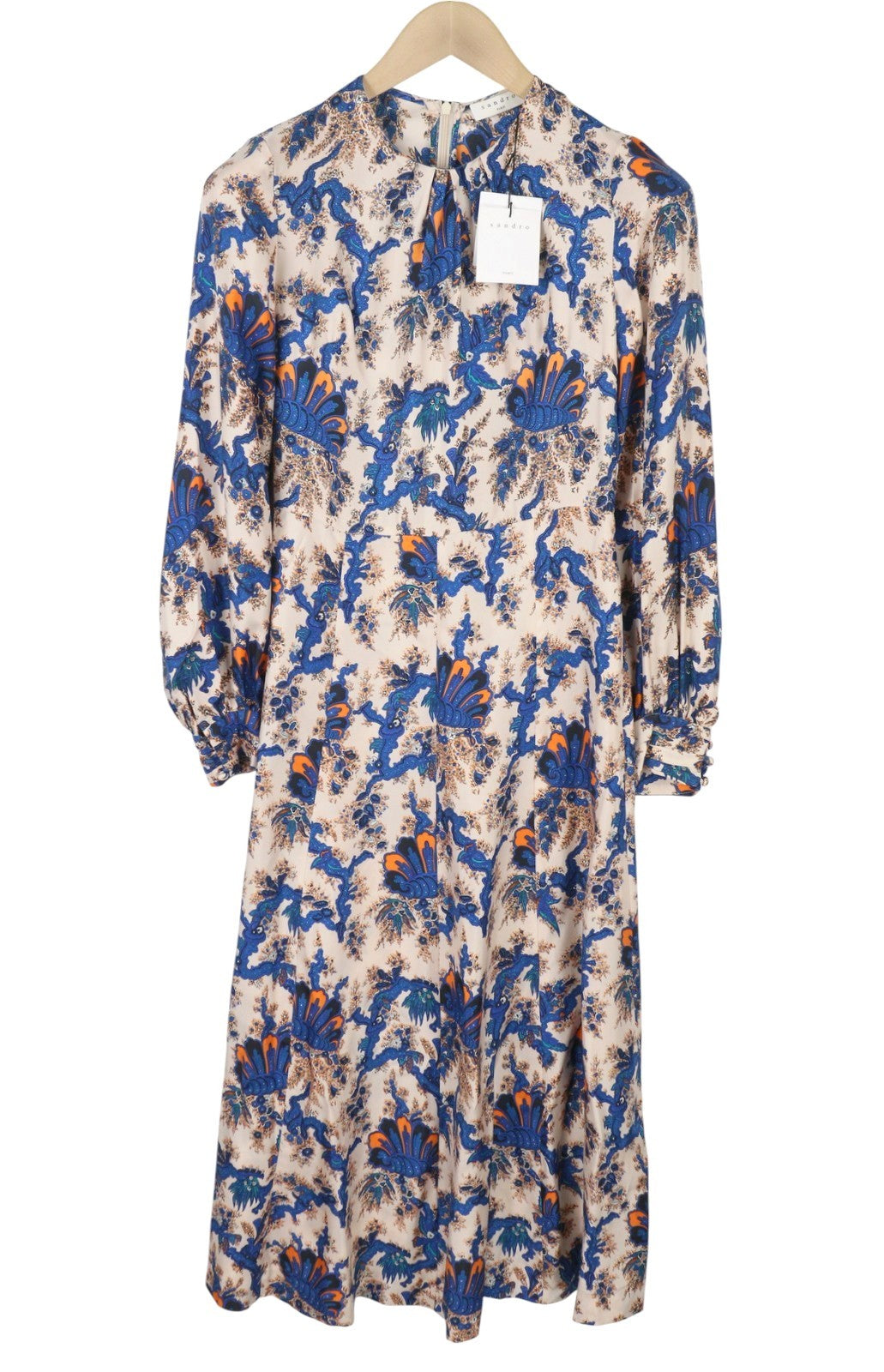 SANDRO Carna Women Dress 36 S Silk All-Over Flower Long Sleeved Midi RRP795