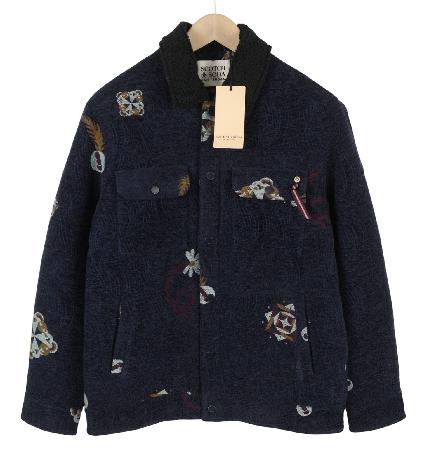 SCOTCH & SODA Swirl Poetry Trucker Men Jacket M Dark Blue JACQUARD RRP260