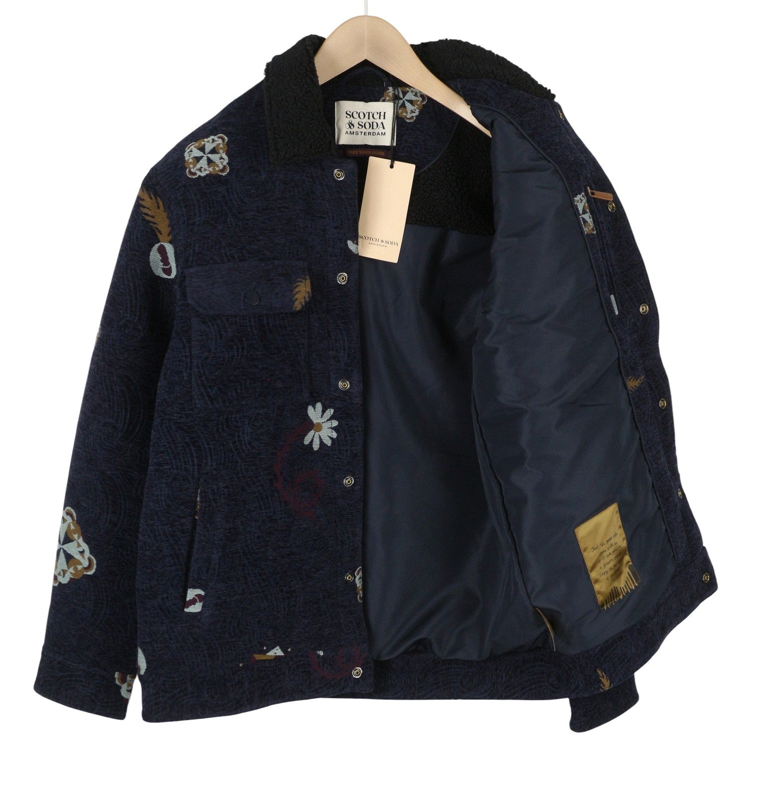 SCOTCH & SODA Swirl Poetry Trucker Men Jacket M Dark Blue JACQUARD RRP260