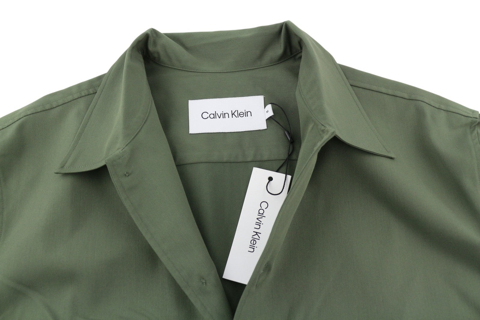 CALVIN KLEIN Minimal Twill Men Shirt M Green Patch Pocket Overshirt