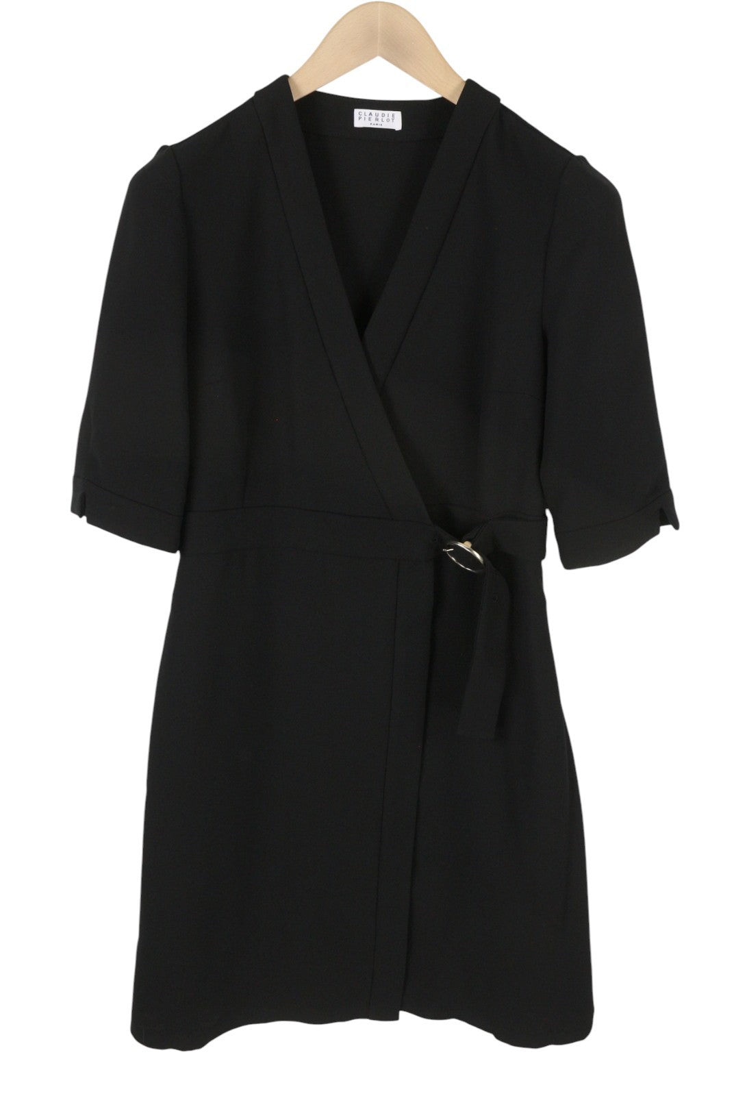 CLAUDIE PIERLOT Rasima Women Dress 38 S Black Crossover Flared Cut RRP225