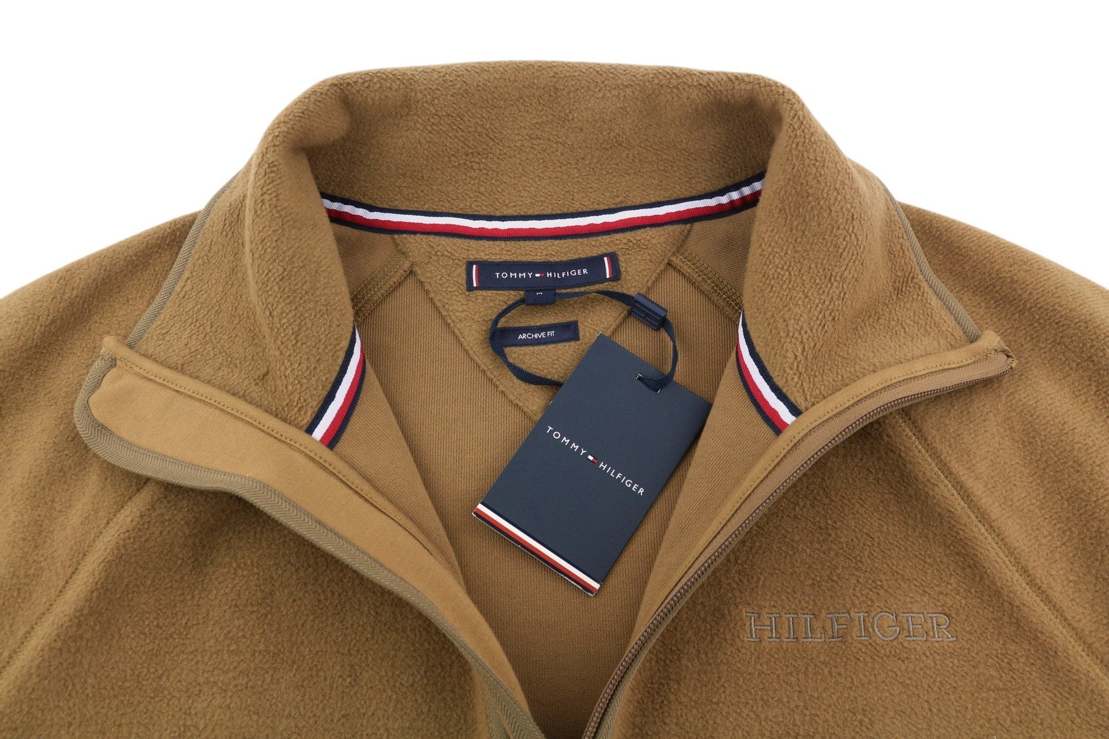 TOMMY HILFIGER Archive Fit Men Sweatshirt M Brown Full Zip High Neck