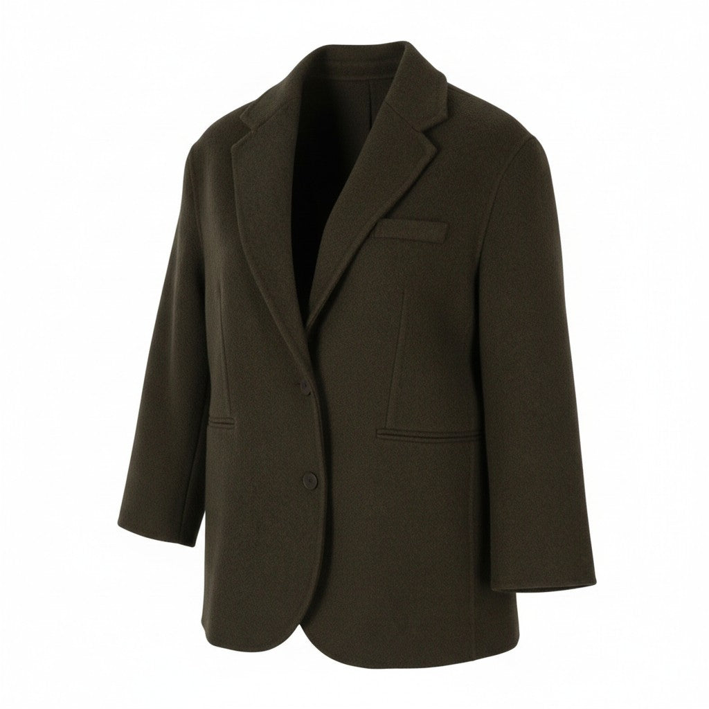 SANDRO Fisher Women Coat 38 M Khaki Wool Blend Tailored Collar Oversized RRP445