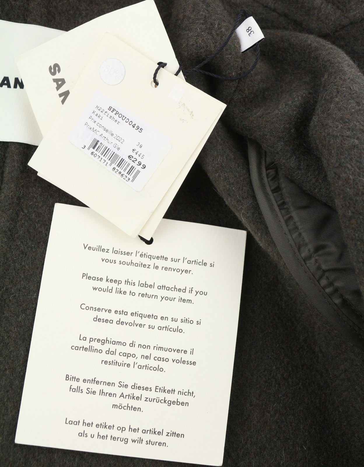 SANDRO Fisher Women Coat 38 M Khaki Wool Blend Tailored Collar Oversized RRP445