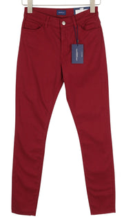 GANT Skinny Satin Women Trousers W26/L32 Dark Red Zip Casual