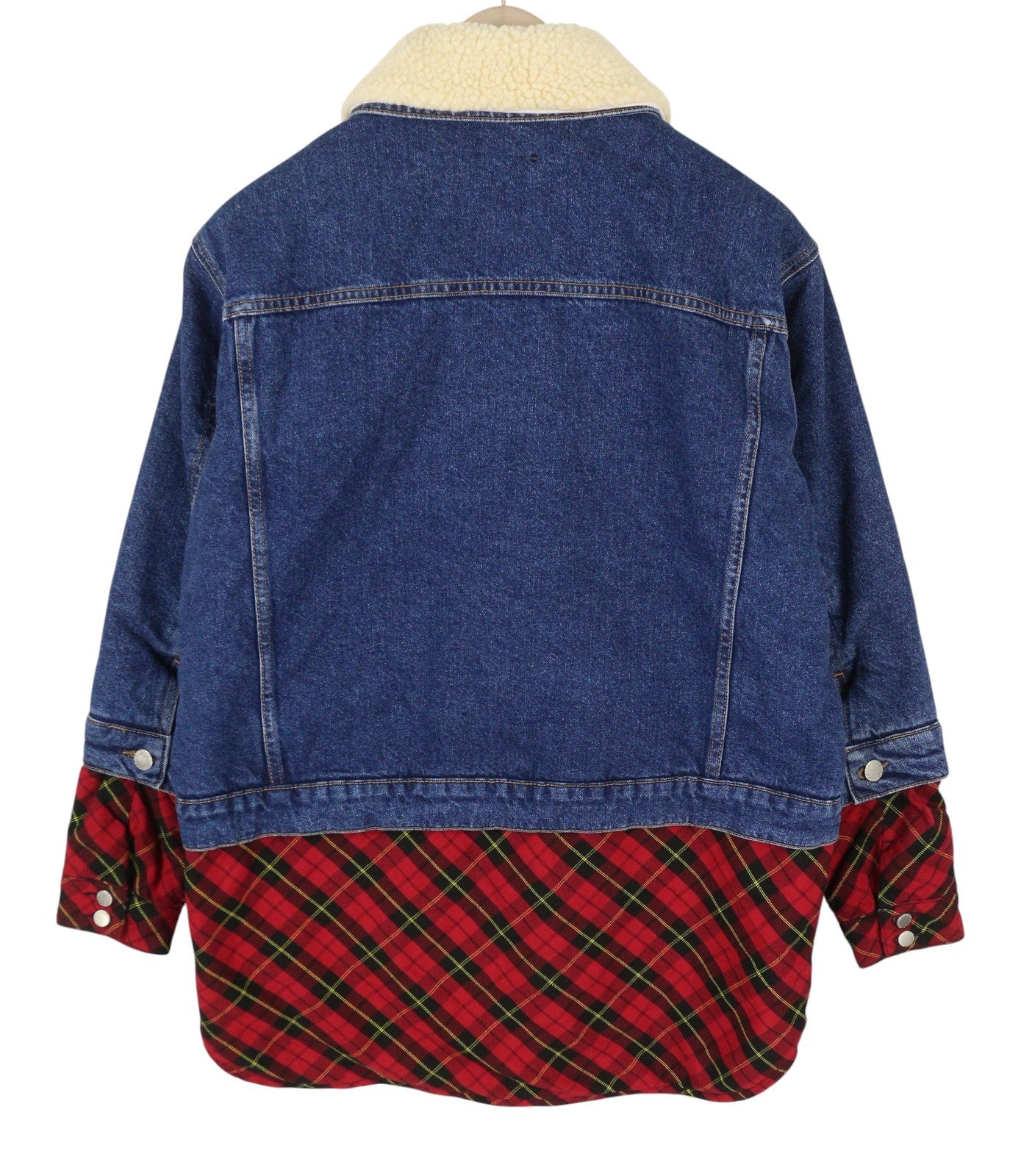 MAJE Bergamo Women Jacket 40 L Blue Button-Up Check Faux Underlay Trucker RRP295