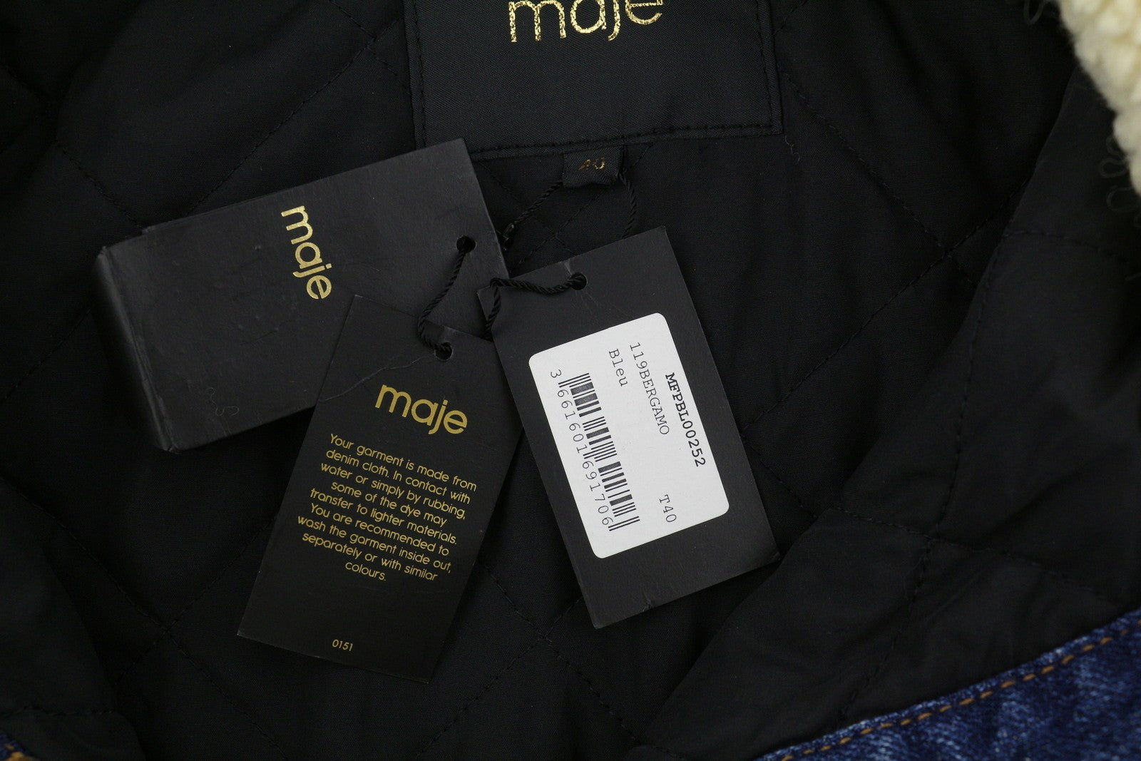 MAJE Bergamo Women Jacket 40 L Blue Button-Up Check Faux Underlay Trucker RRP295